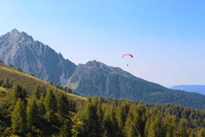 Paragliding Above Forested Hills Wallpaper