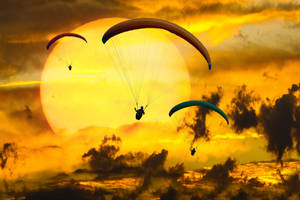 Paragliding With Sunset Scenery Wallpaper