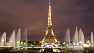 Paris At Night With Fountain Wallpaper