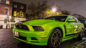 Parked Apple Green Mustang Live Car Wallpaper