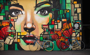 Parked Bicycles On Mural Wallpaper
