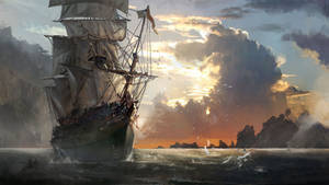 Pastel Art Pirate Ship Wallpaper