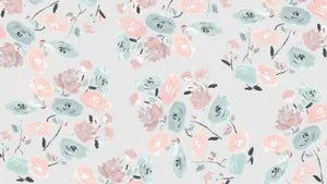 Pastel Blue And Pink Cute Floral Landscape Wallpaper