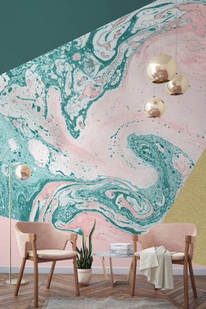 Pastel Green And Pink Marble Wall Wallpaper