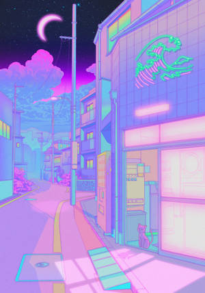 Pastel Japanese Aesthetic Empty Street At Night Wallpaper