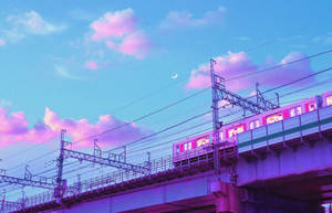 Pastel Japanese Aesthetic Of A Passing Train Wallpaper