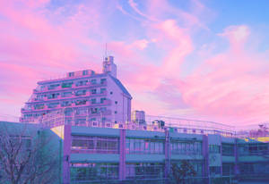 Pastel Japanese Aesthetic Of A Pink Sunset Wallpaper