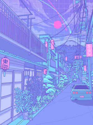 Pastel Japanese Aesthetic Peaceful Neighborhood Wallpaper