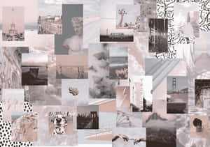 Pastel Peach White Collage Aesthetic Desktop Wallpaper