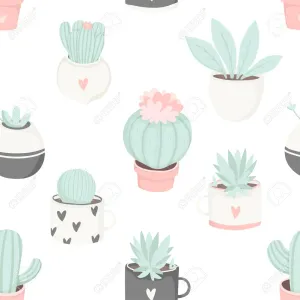 Pastel Various Cactus Wall Art Wallpaper