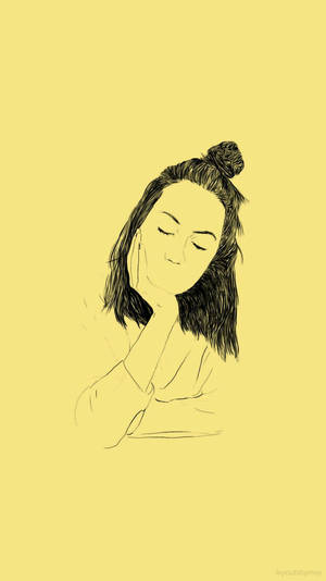 Pastel Yellow Aesthetic With Woman Sketch Wallpaper
