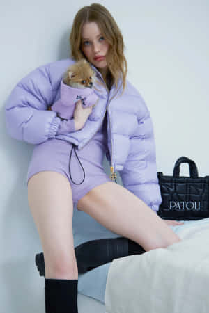 Patou Model With Purple Puffer Jacket Wallpaper