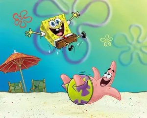 Patrick And Spongebob Playing Around Aesthetic Wallpaper