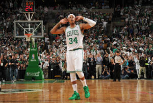 Paul Pierce With Hands On Ears On Court Wallpaper