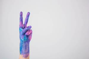 Peace Symbol Hand Purple Pink Paint Wallpaper