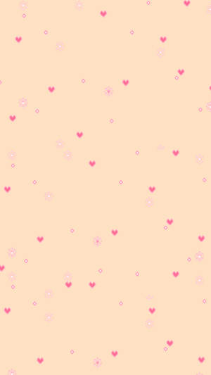 Peach Background Pink Hearts Wallpaper