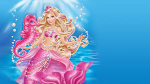 Pearl Barbie Mermaid And Pink Seahorse Wallpaper