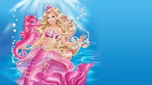 Pearl Barbie Mermaid And Pink Seahorse Wallpaper