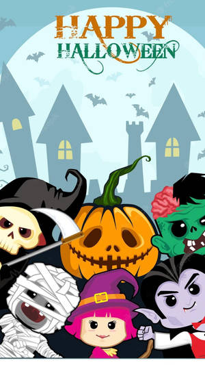 Peeking Cartoon Halloween Characters Wallpaper