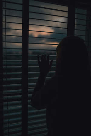 Peeking Girl In The Window Blind Wallpaper