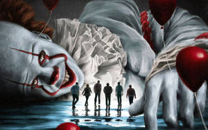 Pennywise With Silhouette People Art Wallpaper