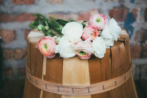 Peony Flowers On A Barrel Wallpaper