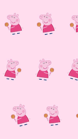 Peppa Pig Enjoys A Spiral Lollipop On An Iphone Wallpaper. Wallpaper