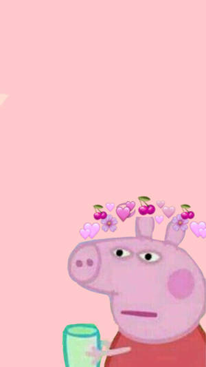 Peppa Pig Flowers And Cherries Wallpaper