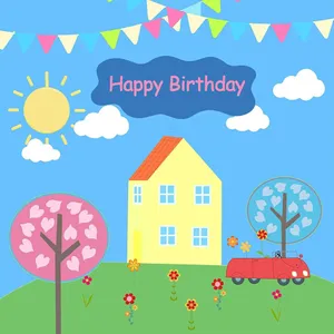 Peppa Pig House Birthday Greeting Art Wallpaper