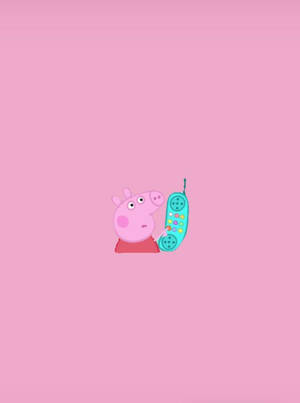 Peppa Pig On A Phone Screen With Pink Background Wallpaper