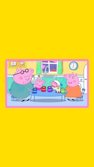 Peppa Pig Phone Family Yellow Background Wallpaper