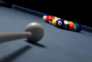 Perfectly Lined Shot On A Pool Table Wallpaper