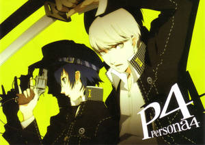 Persona 4 Naoto And Yu With Logo Wallpaper