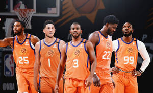 Phoenix Suns Starting Five In Orange Wallpaper