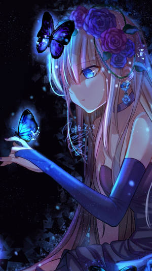 Phone Girl Blue Butterflies Wallpaper