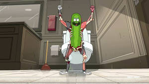 Pickle Rick In The Bathroom Wallpaper