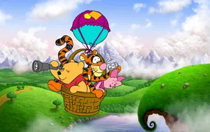 Piglet Flying Basket Wallpaper