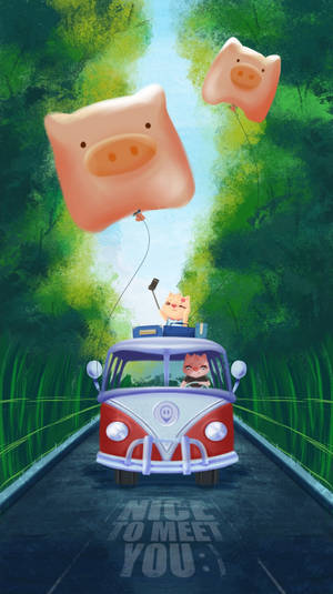 Pigs, Van, Road, Travel, Art Wallpaper