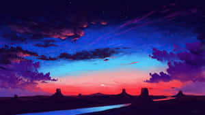 Pillars Under The Blue And Purple Sunset Sky Wallpaper