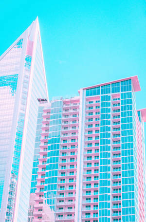 Pink And Blue Building Aesthetics Wallpaper