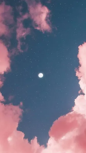 Pink And Blue Clouds And Moon Wallpaper