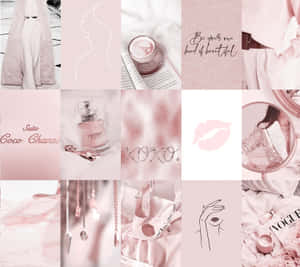 Pink And White Collage With Lipsticks And Other Items Wallpaper