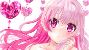 Pink Anime Aesthetic Girl Hearts Wallpaper