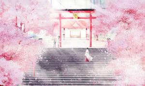 Pink Anime Aesthetic Noragami Temple Wallpaper