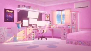 Pink Anime Gamer Room Setup Wallpaper