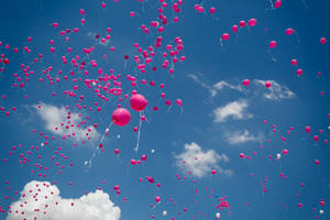 Pink Balloons In Cloudy Sky Wallpaper