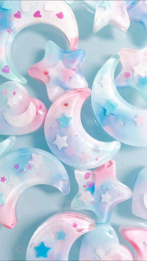 Pink Blue Moons And Stars Wallpaper