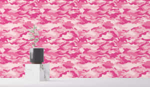 Pink Camo With A Potted Plant Wallpaper