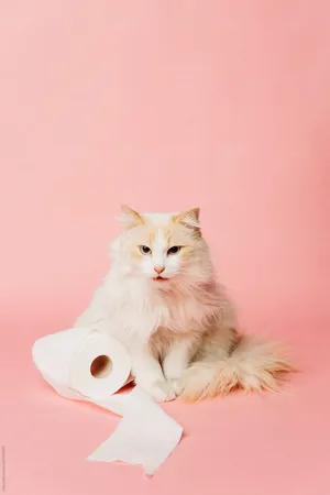 Pink Cat With Tissue Wallpaper