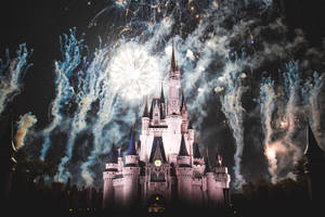 Pink Disneyland Castle And Fireworks Wallpaper